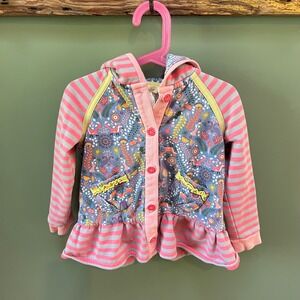 Girls Matilda Jane Floral Fox Hoodie Jacket Ruffle Pink Gray‎ Stripes 4